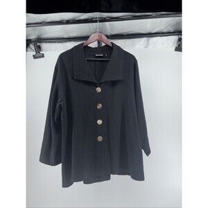 Habitat Button Down Shirt Black Textured Blouse Double Collar Tunic Size Large